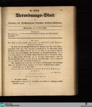 Verordnungs-Blatt der Direction der Großherzoglich-Badischen Verkehrsanstalten