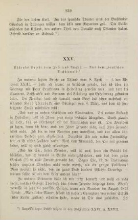 239-252, XXV. Uhlands Briefe vom Juli und August. - Aus dem "deutschen Dichterwald"