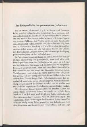Zur Frühgeschichte des pommerschen Judentums
