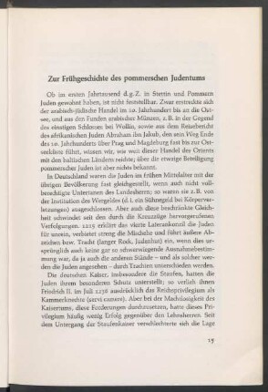 Zur Frühgeschichte des pommerschen Judentums