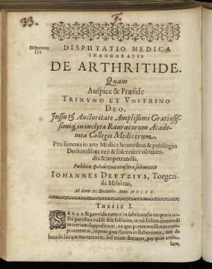 Disputatio Medica Inauguralis De Arthritide.