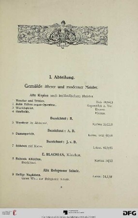 I. Abteilung. Gemälde älterer und moderner Meister (Nr. 1-210)