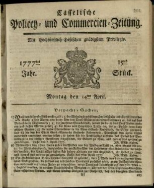 15tes Stueck, Montag den 14ten April 1777