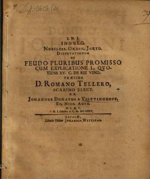 Disp. ... de feudo pluribus promisso