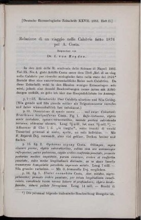 Relazione di un viaggio nelle Calabrie fatto 1876 pel A. Costa.