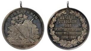 Neumünster: Tragbare Preismedaille auf das 25jährige Jubiläum des Schützenvereins