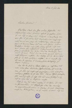 Brief vom 2. Juli 1884