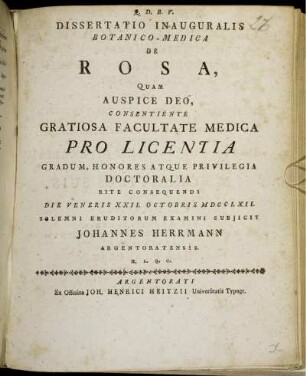 Dissertatio Inauguralis Botanico-Medica De Rosa