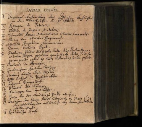 Handschriftliches Inhaltsverzeichnis des Sammelbandes