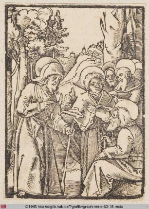 Christus begegnet den Jüngern auf dem Weg nach Emmaus.