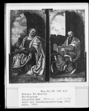 Die Evangelisten Johannes und Lukas : Dorfkirche, Kanzelbilder nach der Restaurierung
