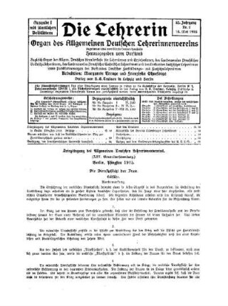 Kriegstagung des Allgemeinen Deutschen Lehrerinnenvereins : (XIV. Generalversammlung) ; Die Dienstpflicht der Frau. Leitsätze