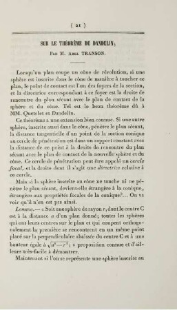 Sur le théorème de Dandelin.