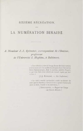 Sicième Rècrèation. La Numération Binaiere.