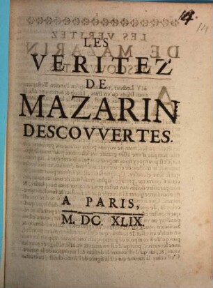 Les Veritez de Mazarin decouvertes