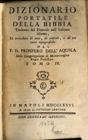 Dizionario Portatile Della Bibbia : Tradotto dal Francese nell'Italiano idioma, 4