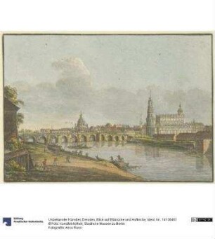 Dresden, Blick auf Elbbrücke und Hofkirche