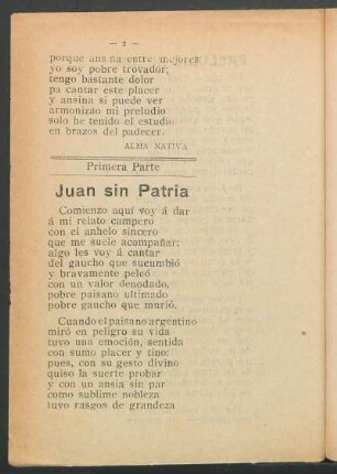 Primera parte : Juan sin patria