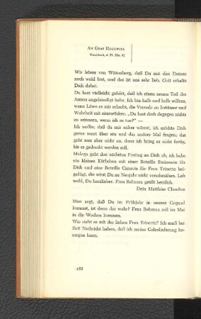 An Graf Haugwitz Wandsbeck, den 27. Dezember 1782