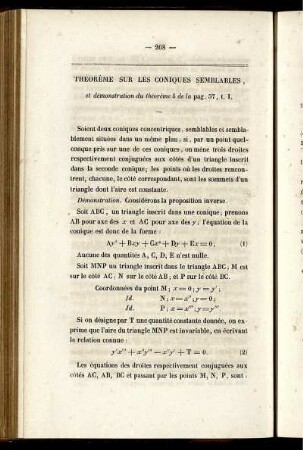Théorème sur les coniques semblables.