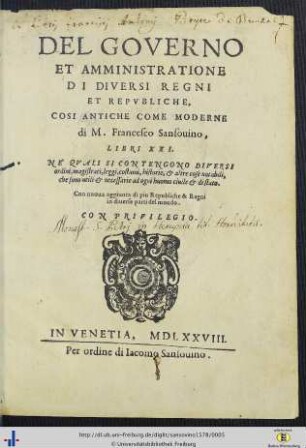 Del Governo Et Amministratione Di Diversi Regni Et Repvbliche, Cosi Antiche Come Moderne