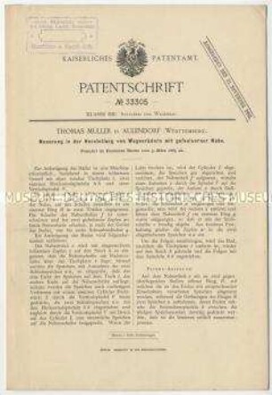 Patentschrift einer Neuerung in der Herstellung von Wagenrädern mit gusseisernen Naben, Patent-Nr. 33305