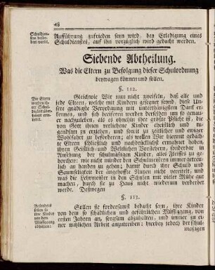 Siebende Abtheilung. Was die Eltern zu Befolgung dieser Schulordnung beytragen können und sollen.