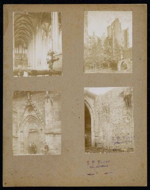 Pfarrkirche Sankt Marien, Mühlhausen; Burg Hanstein, Bornhagen; Pfarrkirche Sankt Martin, Heiligenstadt; Zisterzienserkloster Walkenried, Walkenried: Marienkirche Mühlhausen, Blick zur Orgel, Ruine Hanstein, Portal St. Martin in Heiligenstadt, Walkenried, Detail