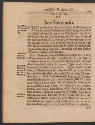Artic. III. De Iure Statutario.
