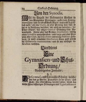 Vierdtens Eine Gymnasien- und Schul-Ordnung