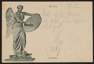 Ansichtskarte der Statue "La Vittoria" (Brescia) von Hugo und Gerty von Hofmannsthal an Anna von Hofmannsthal