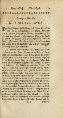 Zweyte Klasse. Die Vögel
