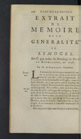 Extrait du Memoire de la Generalité de Limoges.