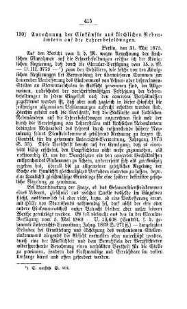 Anrechnung der Einkünfte aus kirchlichen Nebenämtern auf die Lehrerbesoldungen : [IV. Seminarien, Bildung der Lehrer und deren persönliche Verhältnisse]