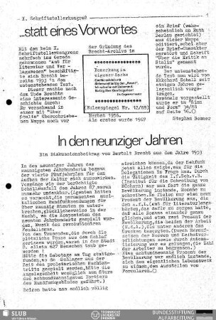 In den neunziger Jahren : ein Diskussionsbeitrag von Bertolt Brecht aus dem Jahr 1953
