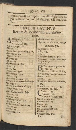 I. Index Latinus Rerum & Verborum notabiliorum