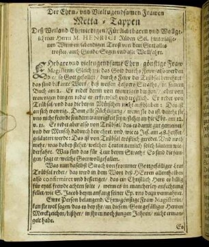 Der Ehrn/ und Vieltugendsamen Frawen Metta - Tappen [...]
