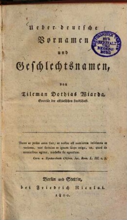 Ueber deutsche Vornamen und Geschlechtsnamen