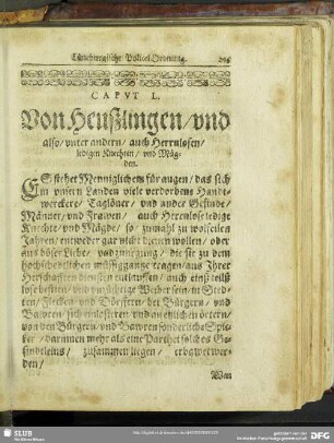 Caput L. Von Heußlingen, und also unter andern, auch Herrnlosen, ledigen Knechten, und Mägden