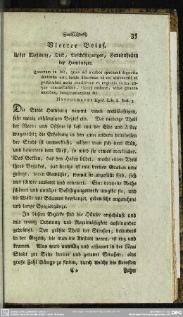 Vierter Brief. Ueber Wohnung, Diät, Beschäftigungen, Gewohnheiten der Hamburger