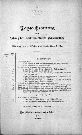 Tages-Ordnung, 13. Oktober 1897