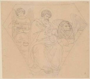 Entwurf für die Ausmalung der Allerheiligen-Hofkapelle in München: der Evangelist Markus mit dem Löwen und einem Engel