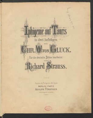 Iphigénie en Tauride. Arr; V (8), Coro, orch; GluckWV-online 1.50; TrV 161