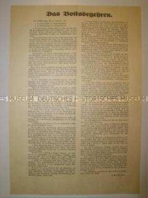 Großformatiges Flugblatt für das Volksbegehren gegen den Youngplan