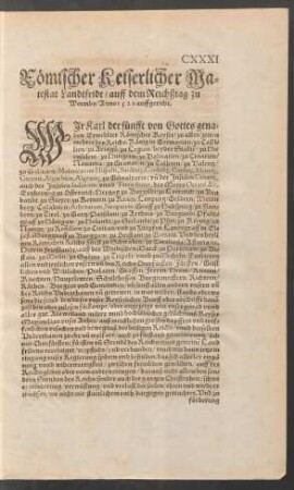 Römischer Keiserlicher Maiestat Landtfridt/ auff dem Reichßtag zu Wormbs/ Anno 1521. auffgericht.