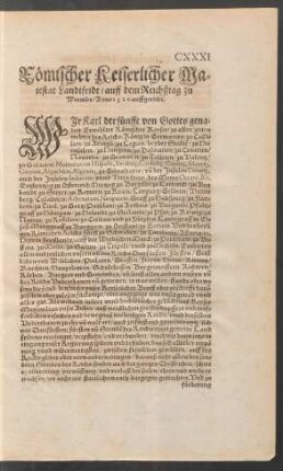 Römischer Keiserlicher Maiestat Landtfridt/ auff dem Reichßtag zu Wormbs/ Anno 1521. auffgericht.