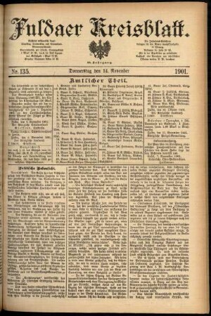 Erste Ausgabe vom Donnerstag, den 14. November 1901.