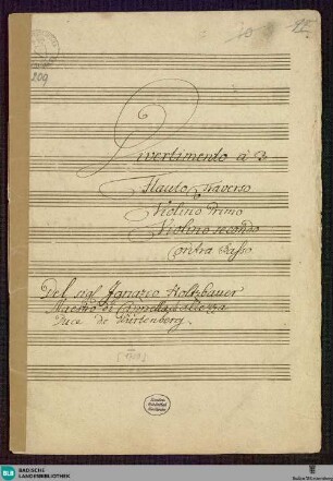 Divertimentos - Mus. Hs. 209 : fl, vl, b; D; EDM I/24 Anh.5 DTB 16 D4