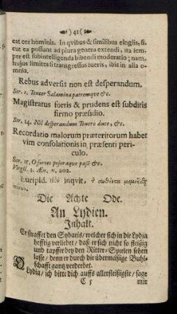 Die Achte Ode. An Lydien