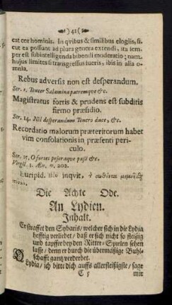 Die Achte Ode. An Lydien